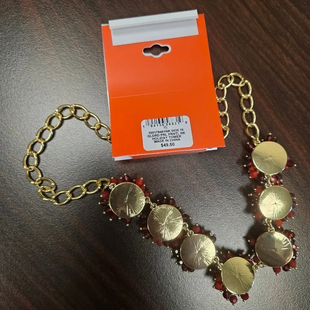 Holiday Lane Statement Red Flower necklace New